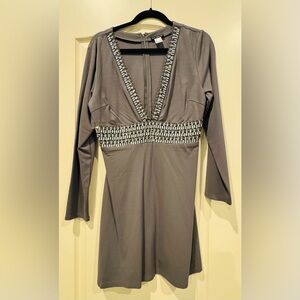 NWOT Grey Plunge Embellished Sheath Dress, never worn.